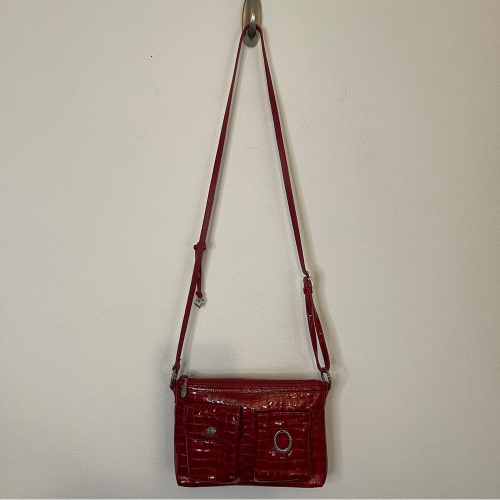 Brighton Red Faux Leather Crocodile Handbag Crossbody - Picture 2 of 14